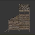 Two Story Wooden House With Thatch Roof And Wooden Deck Stairs
