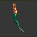 Red Haired Game Movie Mermaid Character With Green Tail And Flower In Hair
