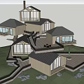 Wooden Mountain Guesthouse With Multi Level Balconies And Green Grassland Surroundings