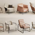 Modern Single Sofa Collection With Leather Fabric Upholstery And Metal Leg Frames