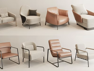 Modern Single Sofa Collection With Leather Fabric Upholstery And Metal Leg Frames 3d model