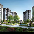 Modern High Rise Residential Buildings With Green Spaces Roads And Community Facilities