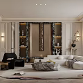 Elegant Modern Living Room Interior Design With Marble Coffee Table Sofa And Wall Lamps