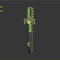 Ancient Weapon Sword Featuring Golden Hilt And Green Purple Blade Details