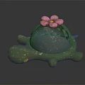 Decorative Turtle Shaped Ornament Figurine Set With Green Body Silver Shell And Pink Flower
