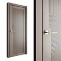 Stylish Hinged Doors With Geometric Pattern Glass And Golden Handles In Neutral Gray