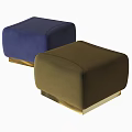 Modern Upholstered Sofa Stools In Blue And Brown With Gold Base 3d model