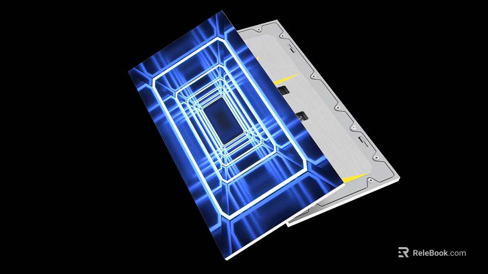 Laptop With Blue Glowing Lines Open Screen On Black Background Highlighted Design 3d model 