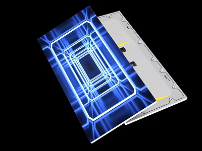 Laptop With Blue Glowing Lines Open Screen On Black Background Highlighted Design 3d model
