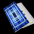 Laptop With Blue Glowing Lines Open Screen On Black Background Highlighted Design