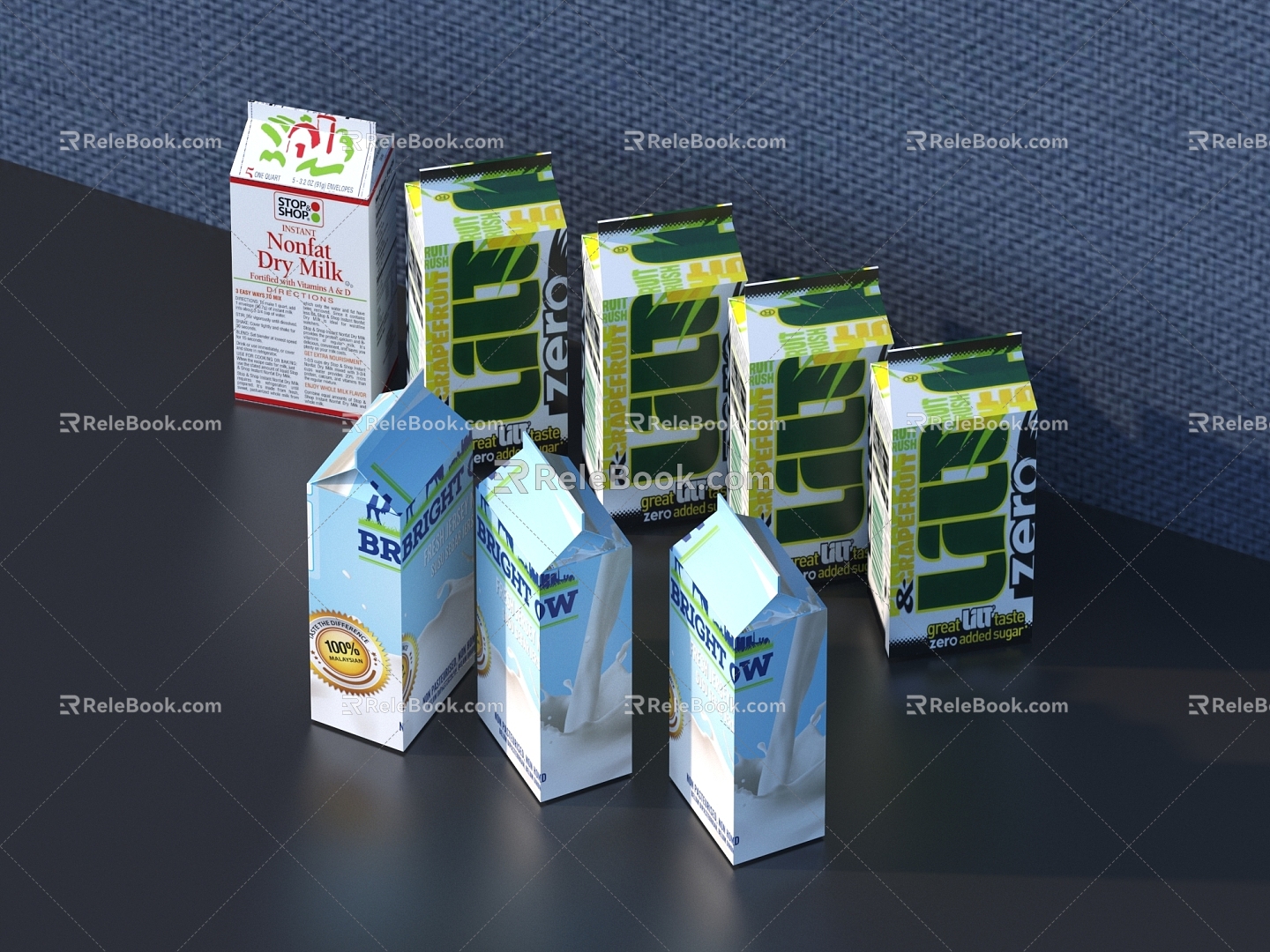 Modern milk milk beverage food packaging box bag combination model