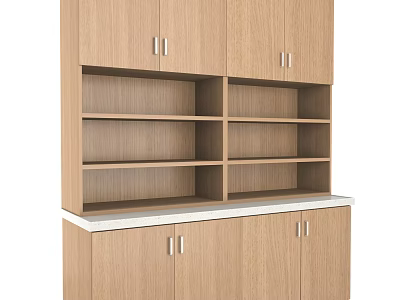 Wooden Cabinetry With Open Shelves Closed Cabinets And White Countertop 3d model