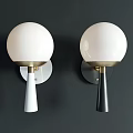 Modern Wall Lamps With White Spherical Shades White And Black Bases And Gold Accents