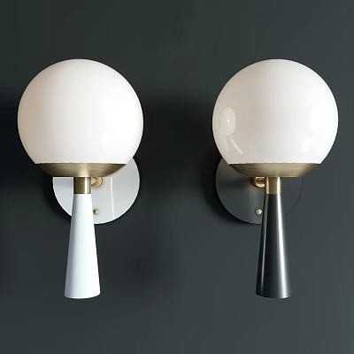 Modern Wall Lamps With White Spherical Shades White And Black Bases And Gold Accents 3d model