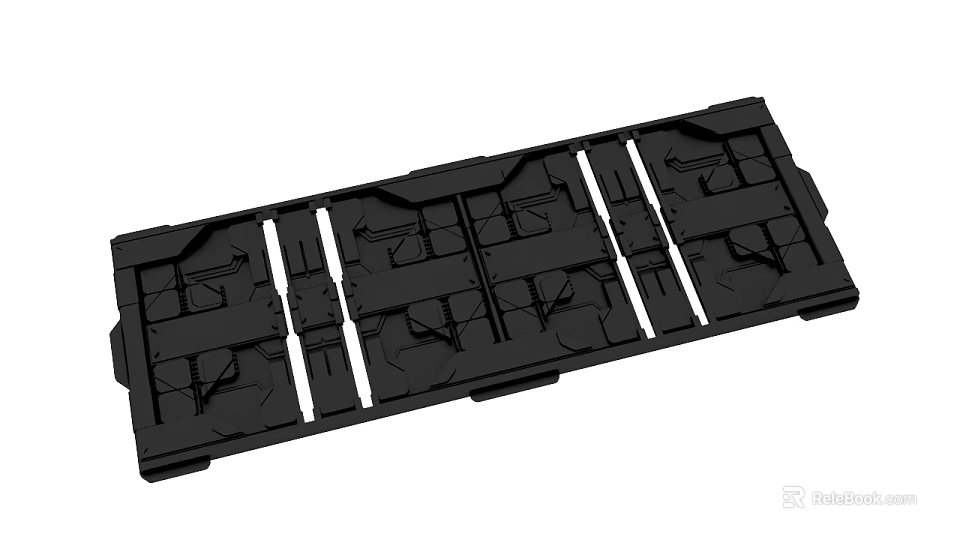 Black Plastic Storage Tray With Multiple Compartments Structured Grooves And Divider Design 3d model