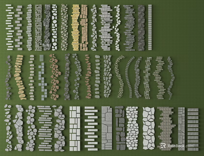 Diverse Garden Stepping Stones Designs With Various Stone Shapes And Patterns 3d model 