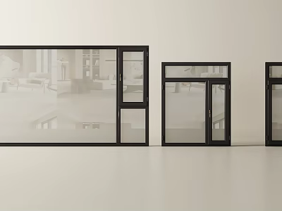Modern Black Aluminum Casement Windows With Clear Glass In Three Sizes 3d model