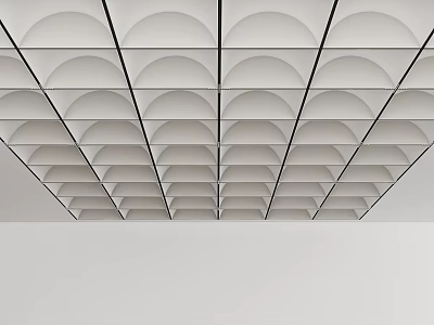 Modern White Suspended Ceiling Design With Grid Framework And Circular Recesses 3d model
