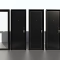 Modern Black Security Doors With Glass Panel Metal Lock And Various Designs 3d model