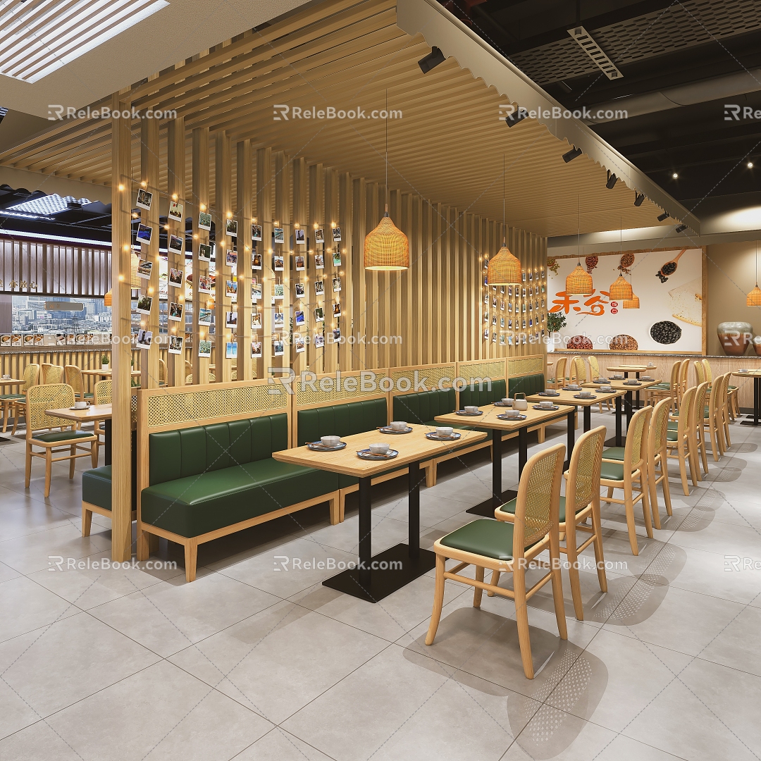 Modern Western Restaurant Japanese Food Sushi Restaurant Log Style Dining Table and Chair Combination Western Restaurant Casual Dining Chair Double-Sided Casual Dining Chair Leather Sofa Tableware 3d model