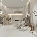 Minimalist Clothing Store Interior With Hanging Clothes Mirror Display Table And Plants
