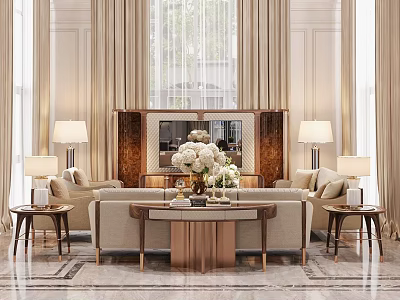Elegant Modern Living Room Interior With Sofa Coffee Table And Floor Lamps 3d model