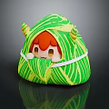 Cute Game Movie Character Wrapped in Green Leaf with Red Hair and Yellow Horns