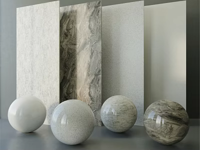 Decorative Building Components Featuring Textured Marble Stone Panels And Spheres 3d model