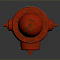Red Fire Hydrant With Top Cap And Side Outlets On Concrete Base
