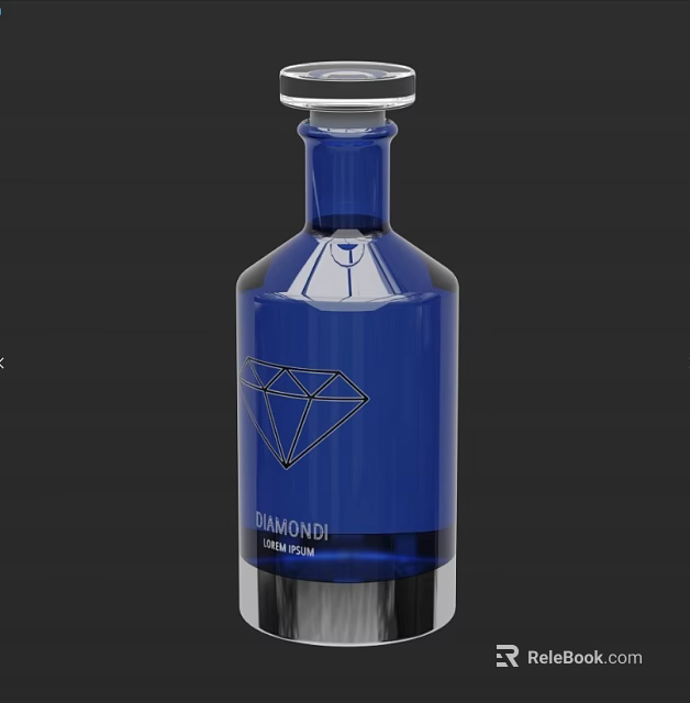 Elegant Blue Diamond Pattern Gin Bottle and Glass for Serving Premium Drinks 3d model 