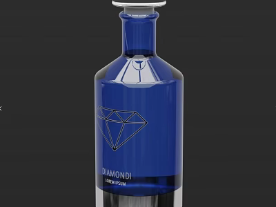 Elegant Blue Diamond Pattern Gin Bottle and Glass for Serving Premium Drinks 3d model