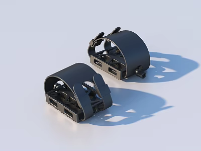 Pair of Black Curved Mechanical Housing Components With Mounting Structure 3d model
