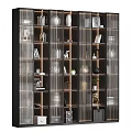 Modern Glass Bookcase With Wooden Frame Open Shelves And Decorative Items