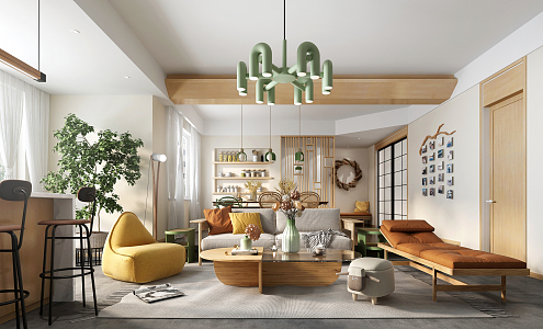 Nordic Guest Restaurant Living Room Dining Room 3d model