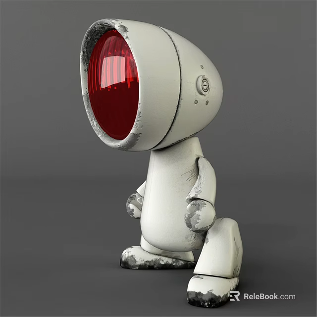 Decorative Ornament Set White Robot Figurine With Red Head And Worn Design 3d model 