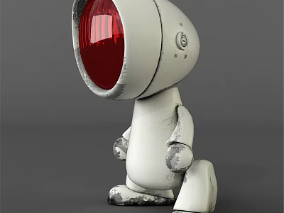 Decorative Ornament Set White Robot Figurine With Red Head And Worn Design 3d model