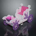 Kids Pink And White Toy Carriage With Purple Wheels And Floral Accents