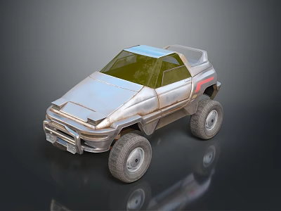 Retro Futuristic Off Road Concept Vehicle With Silver Body And Large Tires 3d model