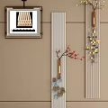Stylish Wall Decor Featuring Framed Art Mirror Red Flower Branch And Geometric Patterns 3d model