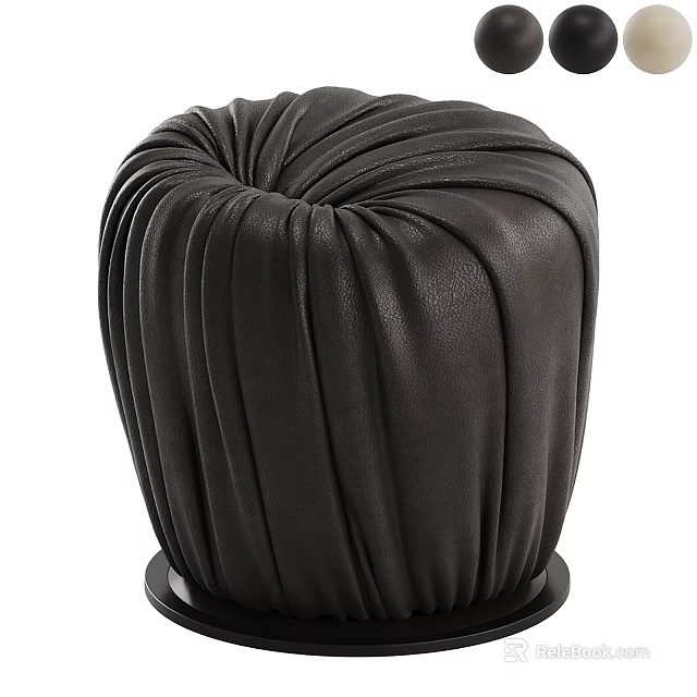 Elegant Black Leather Pleated Stool with Modern Design for Home Interior Decor 3d model 