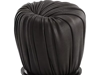 Elegant Black Leather Pleated Stool with Modern Design for Home Interior Decor 3d model