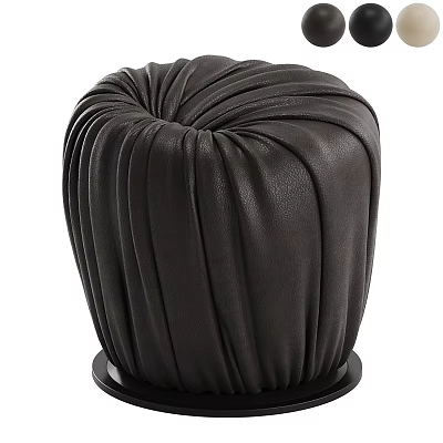 Elegant Black Leather Pleated Stool with Modern Design for Home Interior Decor 3d model