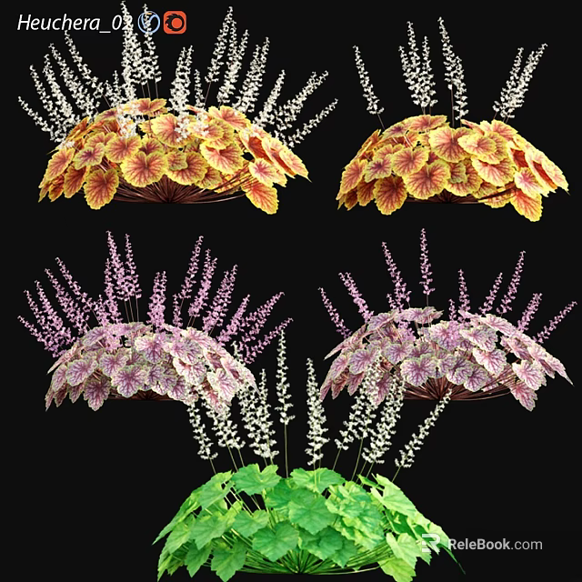 Vibrant Four Colored Flower Arrangements With Orange Pink Blooms Green Leaves Black Background 3d model 