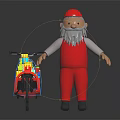 Cartoon Character With Red Hat Gray Beard And Red Outfit Near Colorful Building Blocks Motorcycle