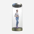 Transparent Cylindrical Container With Female Model In White Top And Blue Jeans
