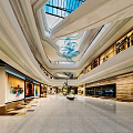 Elegant Modern Multi Level Shopping Mall Interior With Art Installation And Shops