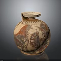 Traditional Clay Jar Sculpture With Painted Designs Rounded Shape And Lid