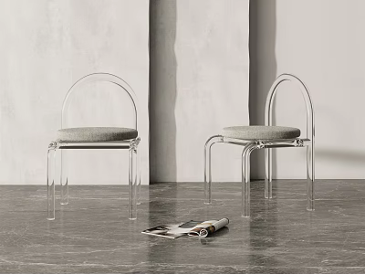Modern Transparent Frame Leisure Chairs With Gray Cushion On Gray Floor Against Light Colored Wall 3d model