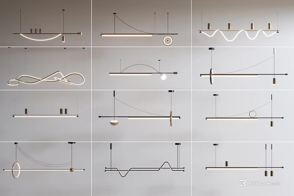 Modern Pendant Lights With Various Linear Curved And Wavy Design Styles For Interior 3d model 
