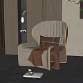 Modern Light Gray Leisure Chair With Brown Cushion And Throw Blanket In Living Room